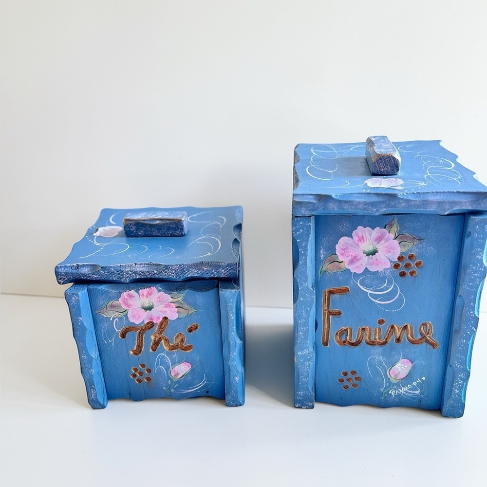 Wooden Kitchen Canisters Hand Painted Farmhouse Decor